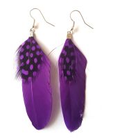 Purple Goose and Guinea Feather Earrings