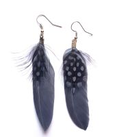 Silver Grey Goose and Guinea Feather Earrings 