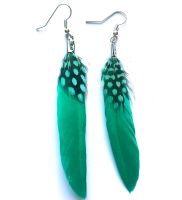 Emerald Green Goose and Guinea Feather Earrings
