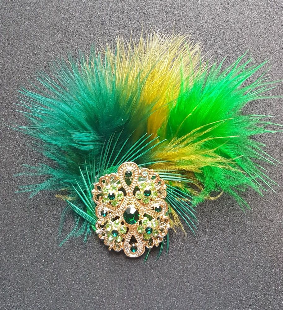 Green and Gold Celtic Design Feather Brooch