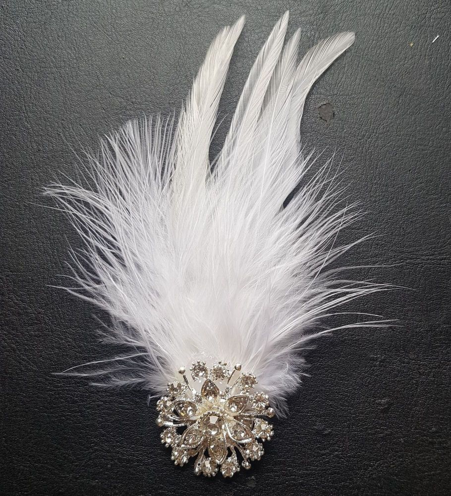 Silver Feather Brooch with White Feathers