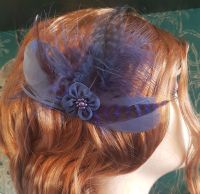 Navy Blue Feather Hair Clip with Marabou and Guinea Feathers