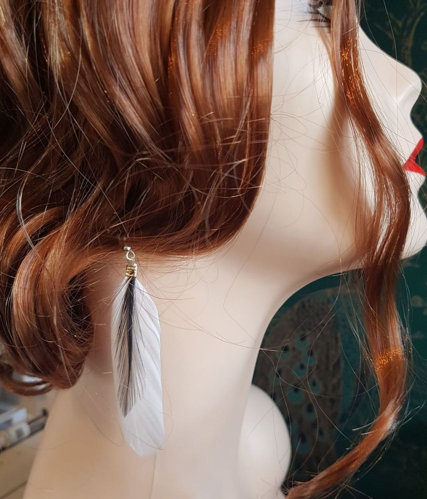 White and Black Feather Earrings 