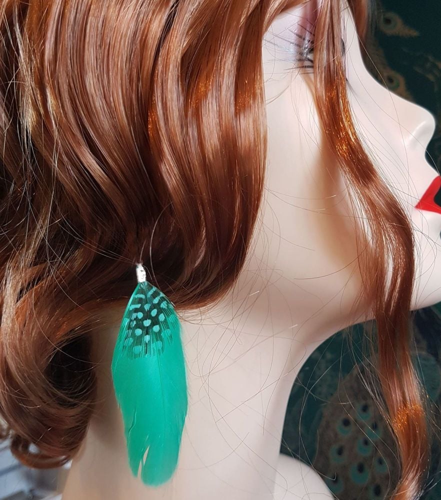 Emerald Green Feather Earrings
