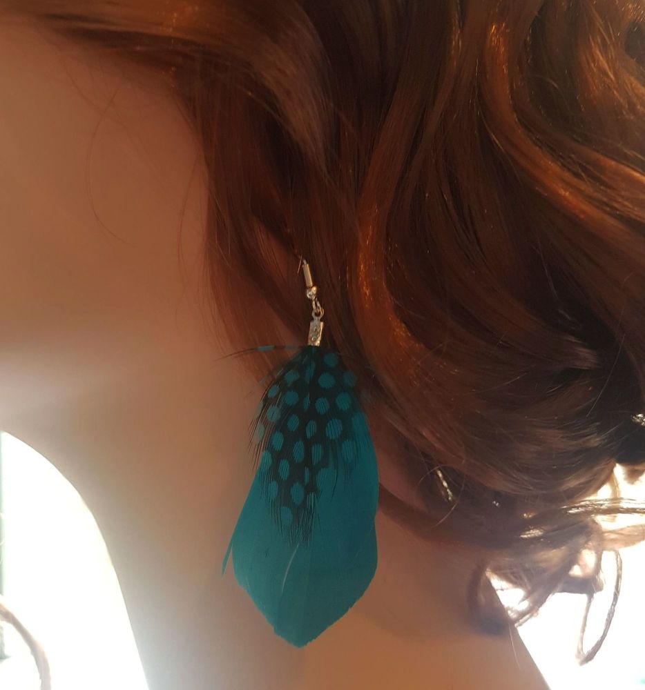 Deep Turquoise Feather Earrings 