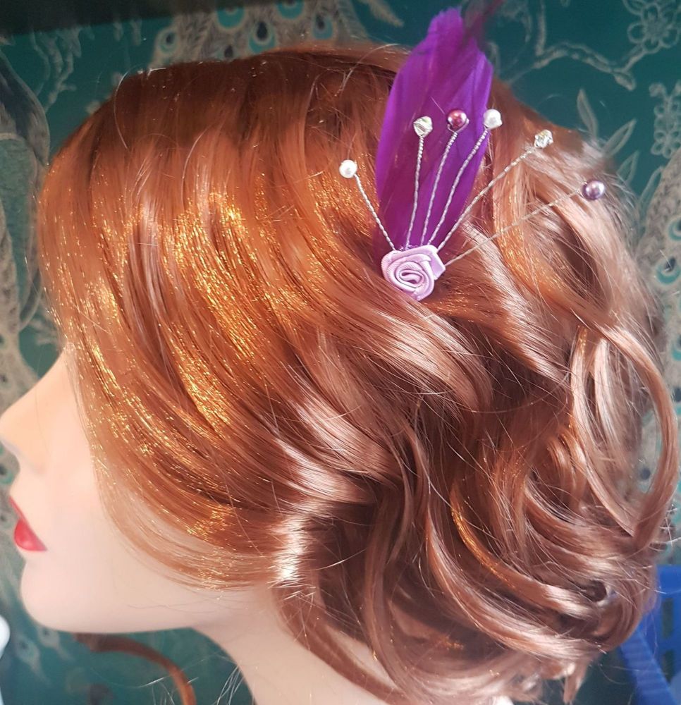 Purple and Lilac Feather Hair Grip