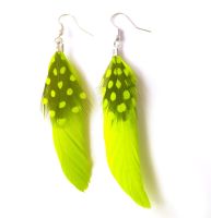 Bright Yellow Goose and Guinea Feather Earrings