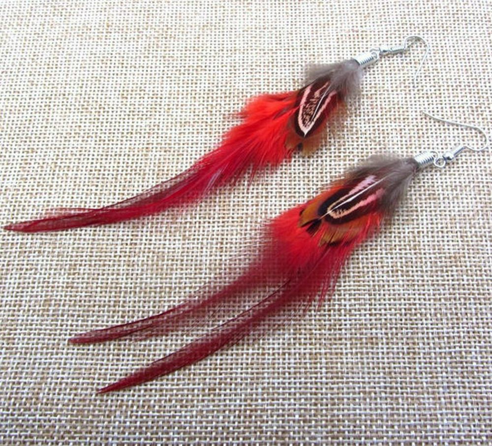 Red Feather Earrings