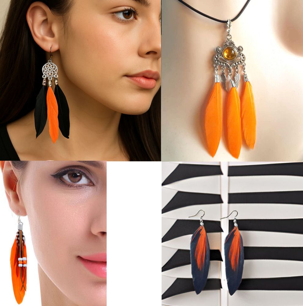 Orange & Peach Feather Jewellery