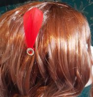 Red Feather Hair Grip with Gem