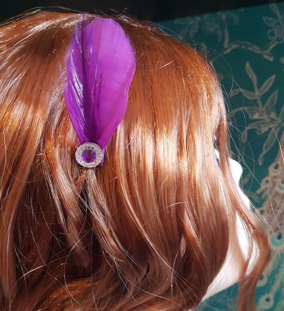 Purple Feather Hair Grip with Gem