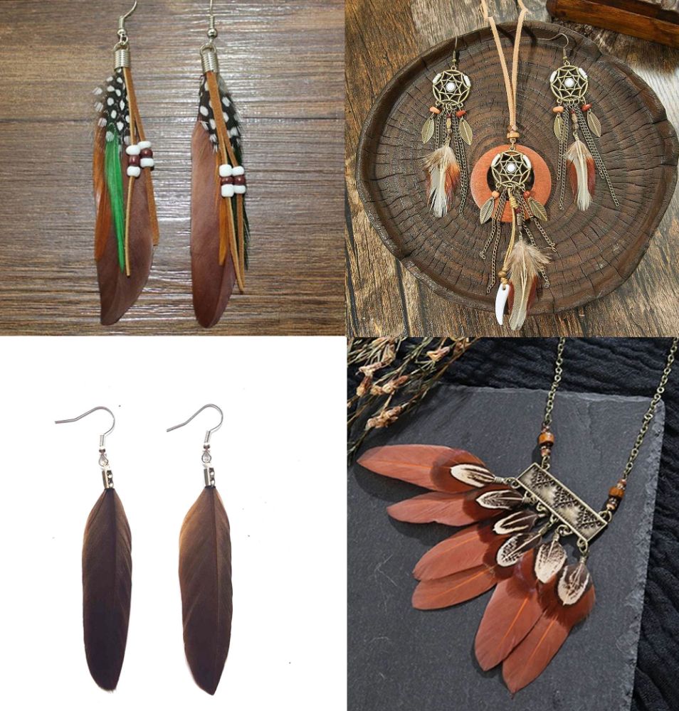 Brown and Natural Feather Jewellery