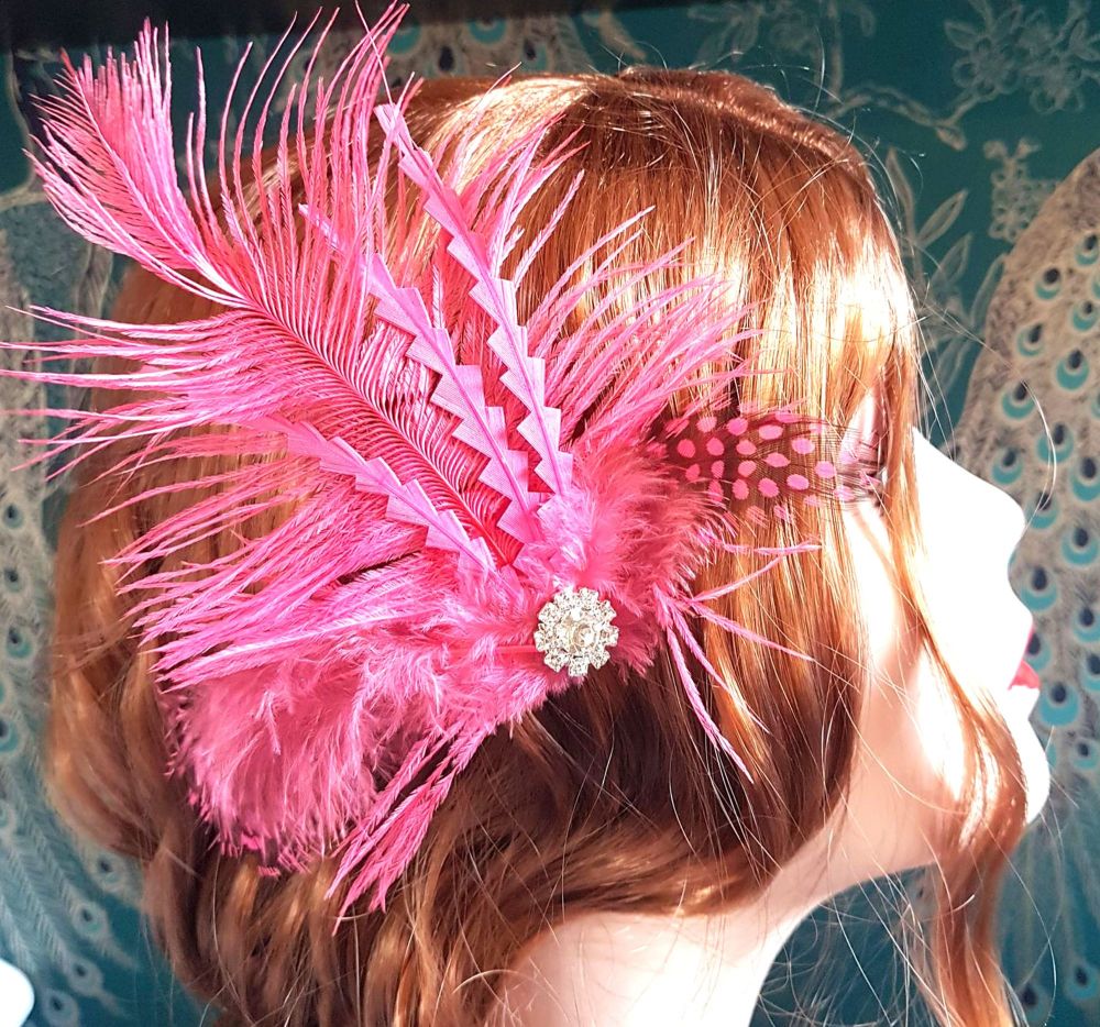 Strawberry Pink Feather Hair Clip