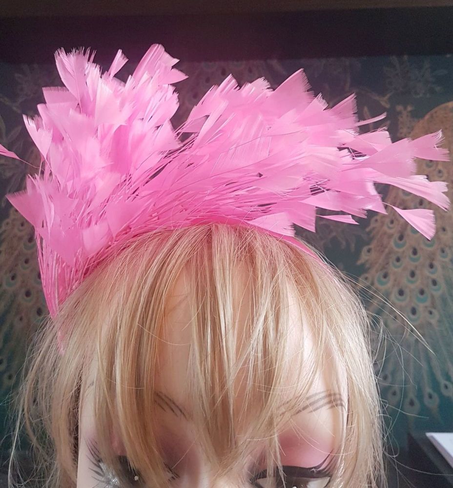 Pink Feather Headband Fascinator Hair Piece