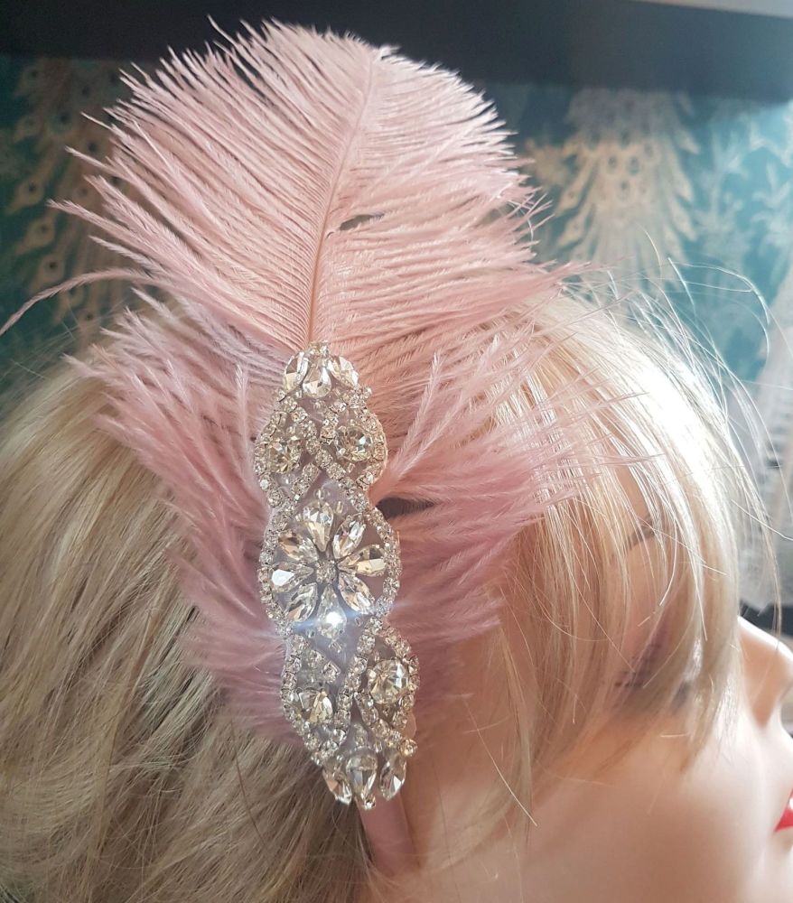 Dusky Pink Ostrich Feather Headband Hair Piece
