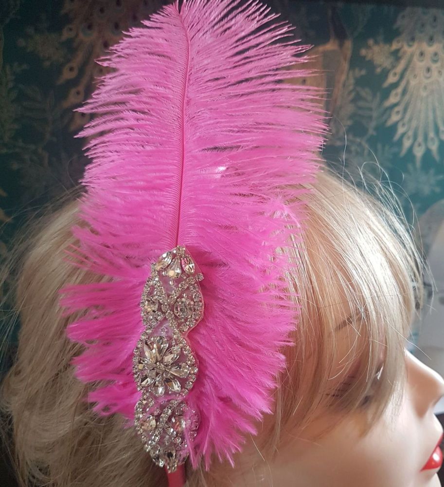 Hot Pink Ostrich Feather Headband Hair Piece
