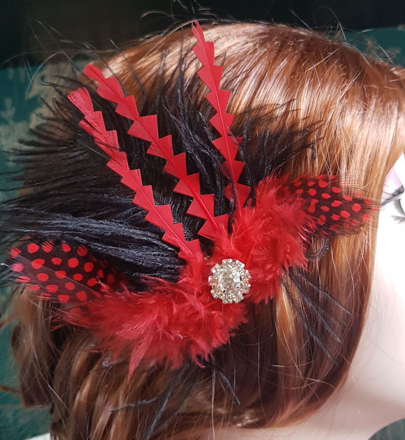 Black Red Hair Clip Feather Head Pieces Feather