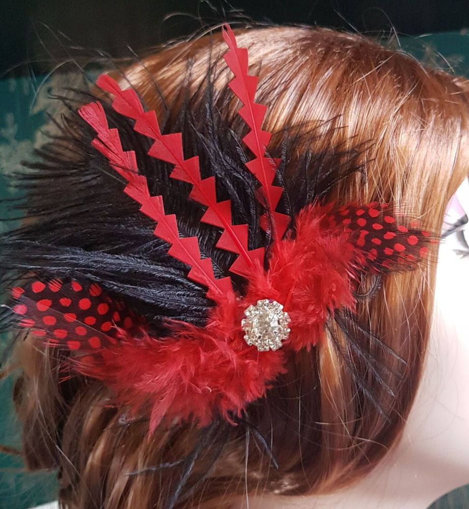 Red and Black Feather Hair Clip