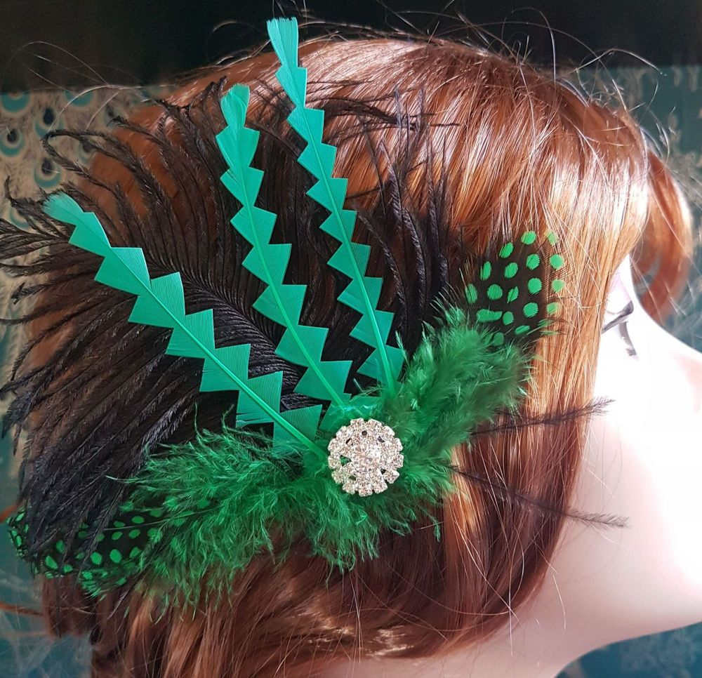 Green and Black Feather Hair Clip