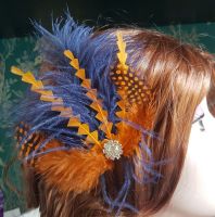 Navy Blue and Orange Feather Hair Clip