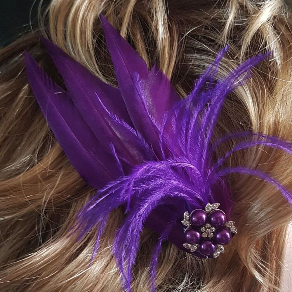 Purple Feather Hair Clip, Pointed