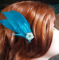 Dark Turquoise Feather Hair Clip, Pointed