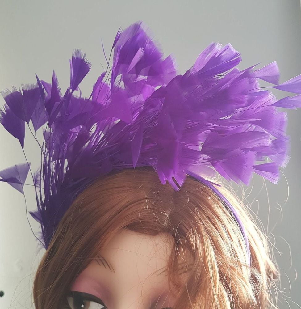 Purple Feather Headband Fascinator Hair Piece