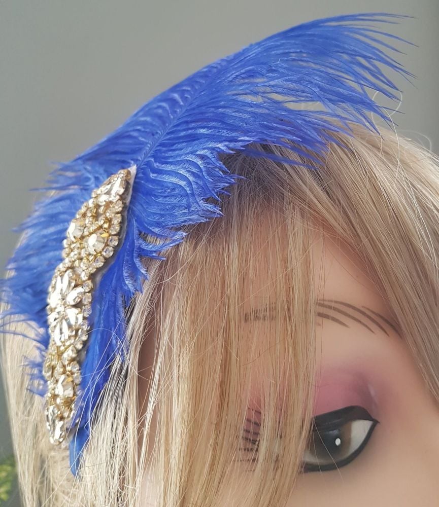 Royal Blue Ostrich Feather Headband Hair Piece