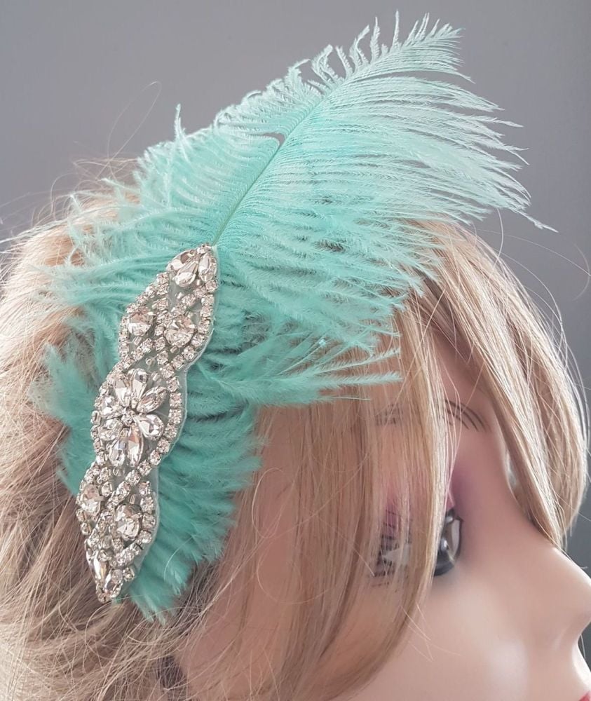 Mint Green Ostrich Feather Headband Hair Piece
