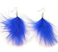 Royal Blue Marabou Feather Earrings 