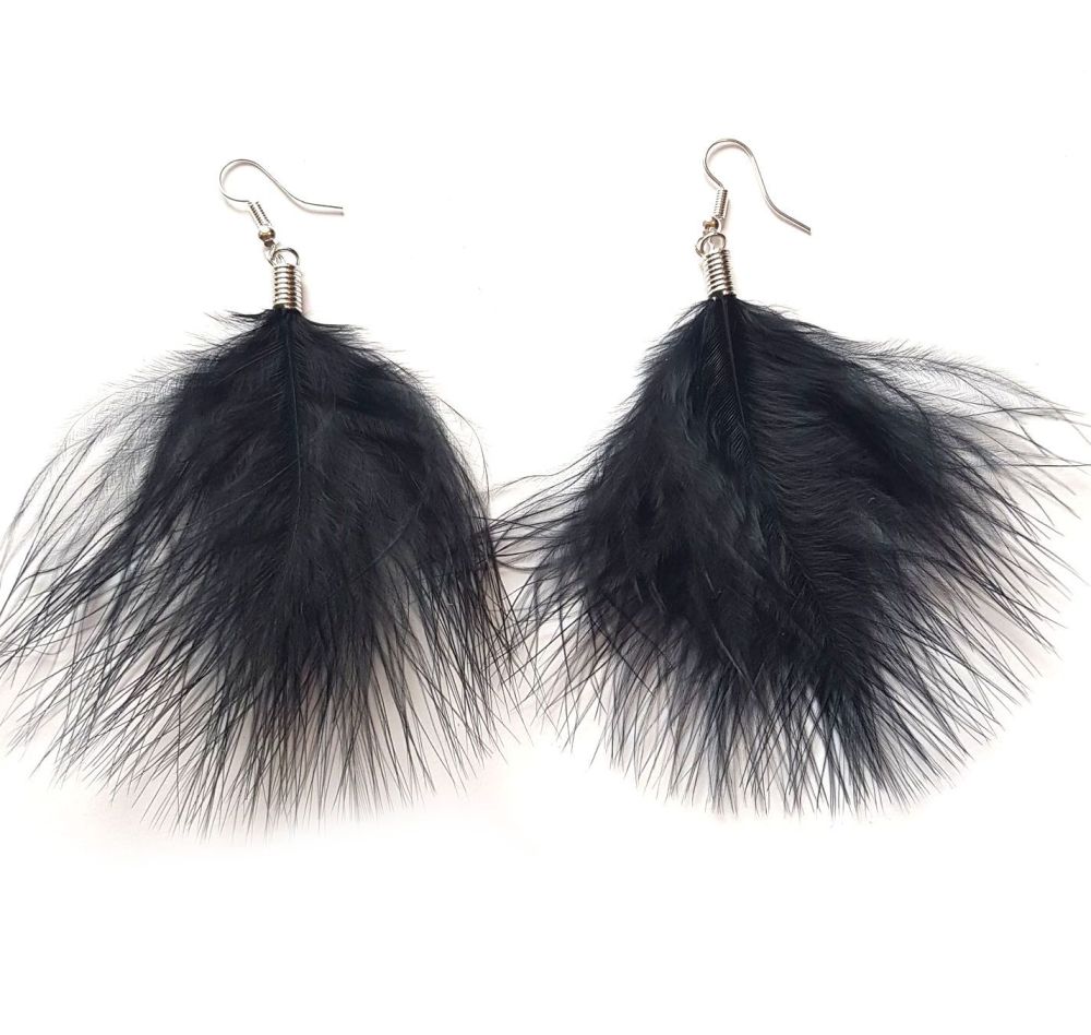 Black Marabou Feather Earrings 
