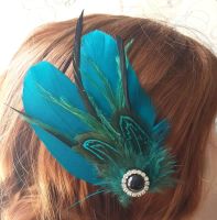 Peacock Teal and Black Green Feather Hair Clip