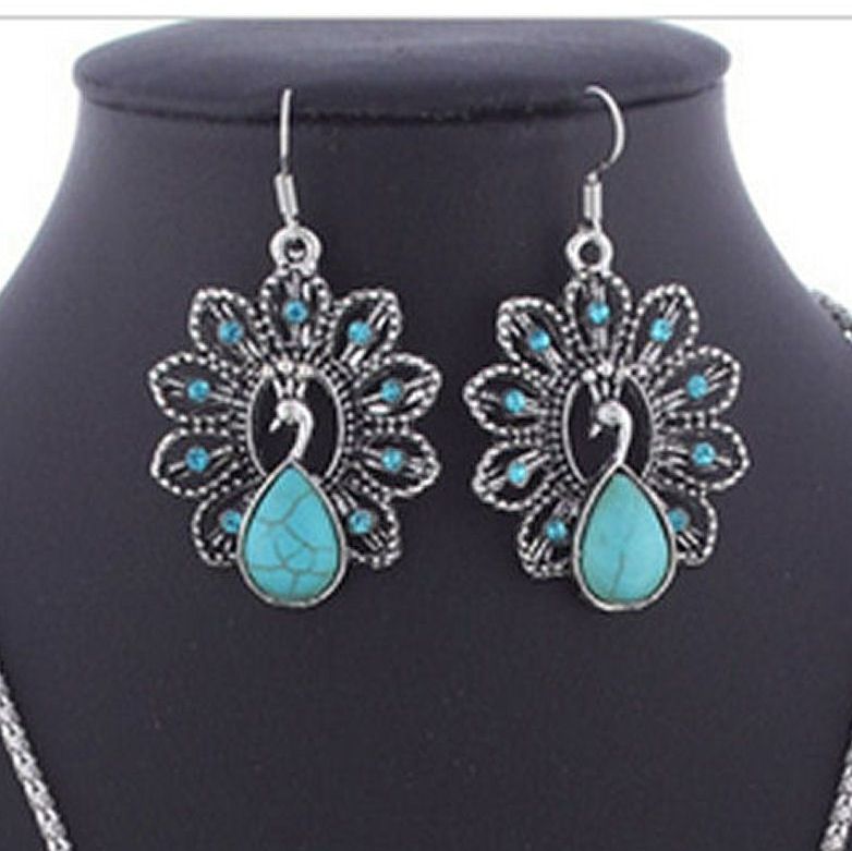 Peacock Silver and Turquoise Earrings