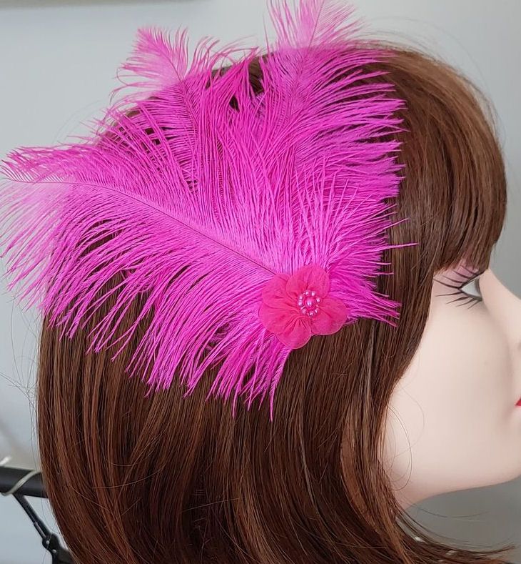 Shocking Pink Ostrich Feather Headpiece Clip
