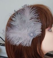 Silver Grey Ostrich Feather Headpiece Clip