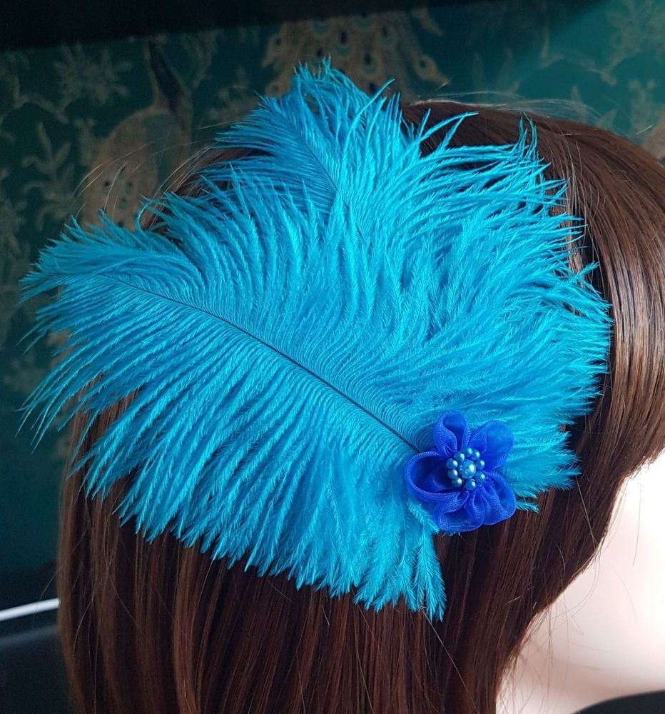 Aqua Blue Ostrich Feather Headpiece Clip