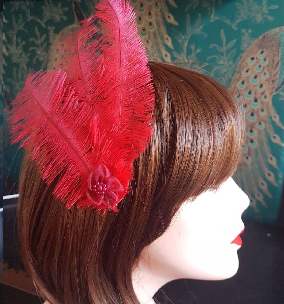 Red Ostrich Feather Headpiece Clip