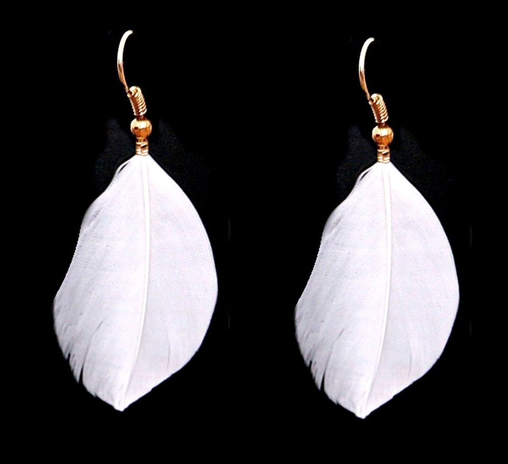 White Goose Feather Earrings with Gold Earring