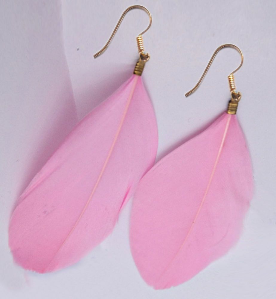 Baby Pink Goose Feather Earrings with Gold Earring