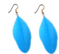 Aqua Blue Goose Feather Earrings with Gold Earring