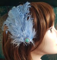 Pale Blue Feather Headpiece Hair Piece Vintage Flapper 1920s 