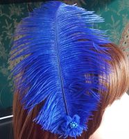 Royal Blue Ostrich Feather Hair Piece, Clip Style