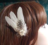 Cream Feather Hair Clip with Feathers, Pearls and Crystals