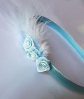 Pale Blue Feather Headband with Rose Bud Detail