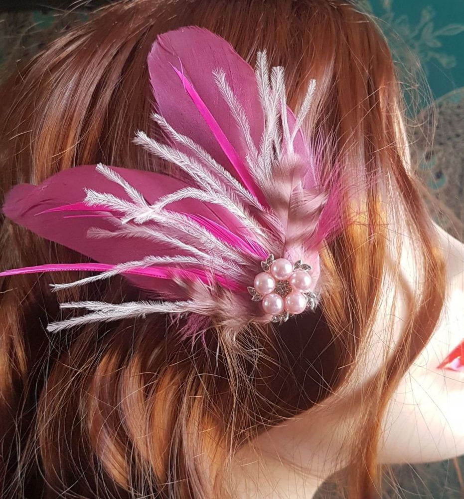 Pink Hair Clip | | Feather Head Pieces | Feather Planet