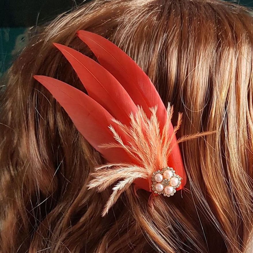 Coral Feather Hair Clip, Pointed