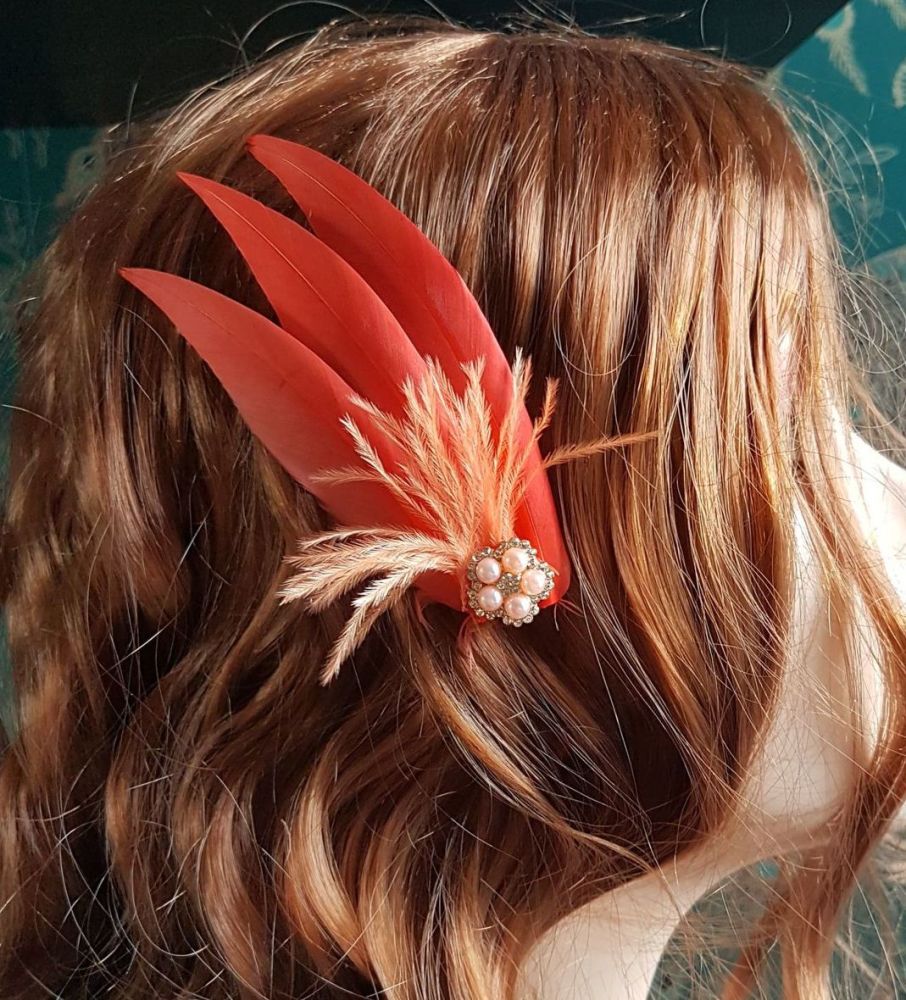 Coral Feather Hair Clip, Pointed