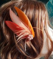 Coral, Peach and Orange Feather Hair Clip, Pointed
