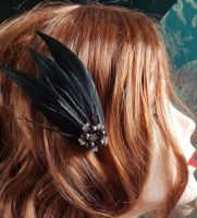 Black Feather Hair Clip, Pointed