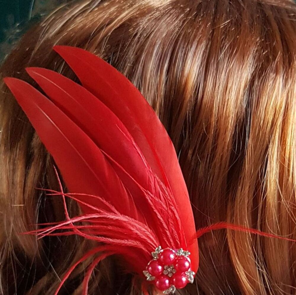 Red Feather Hair Clip, Pointed